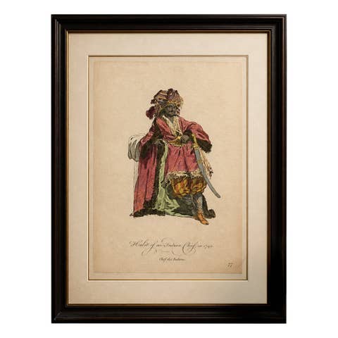 Antique Costume Print – Indian Chief, Exotic Dress & Arms, 1749