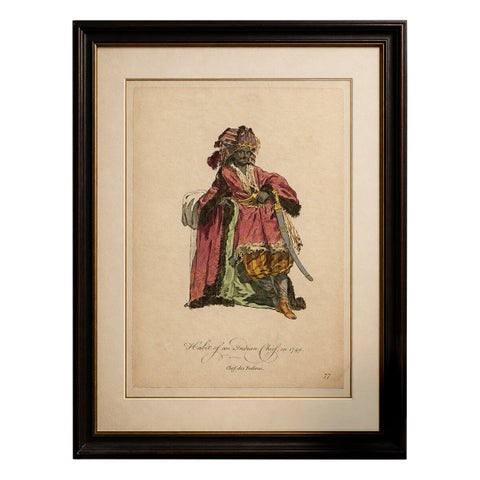 Antique Costume Print, Indian Chief, Exotic Dress & Arms, 1749