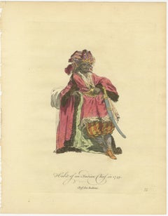 Antique Costume Print – Indian Chief, Exotic Dress & Arms, 1749
