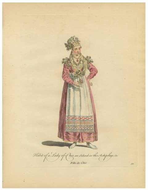 Antique Costume Print Lady of Chio Greek Island Dress Jefferys, 1749