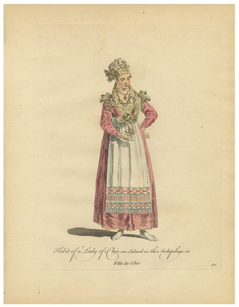 Antique Costume Print Lady of Chio Greek Island Dress Jefferys, 1749