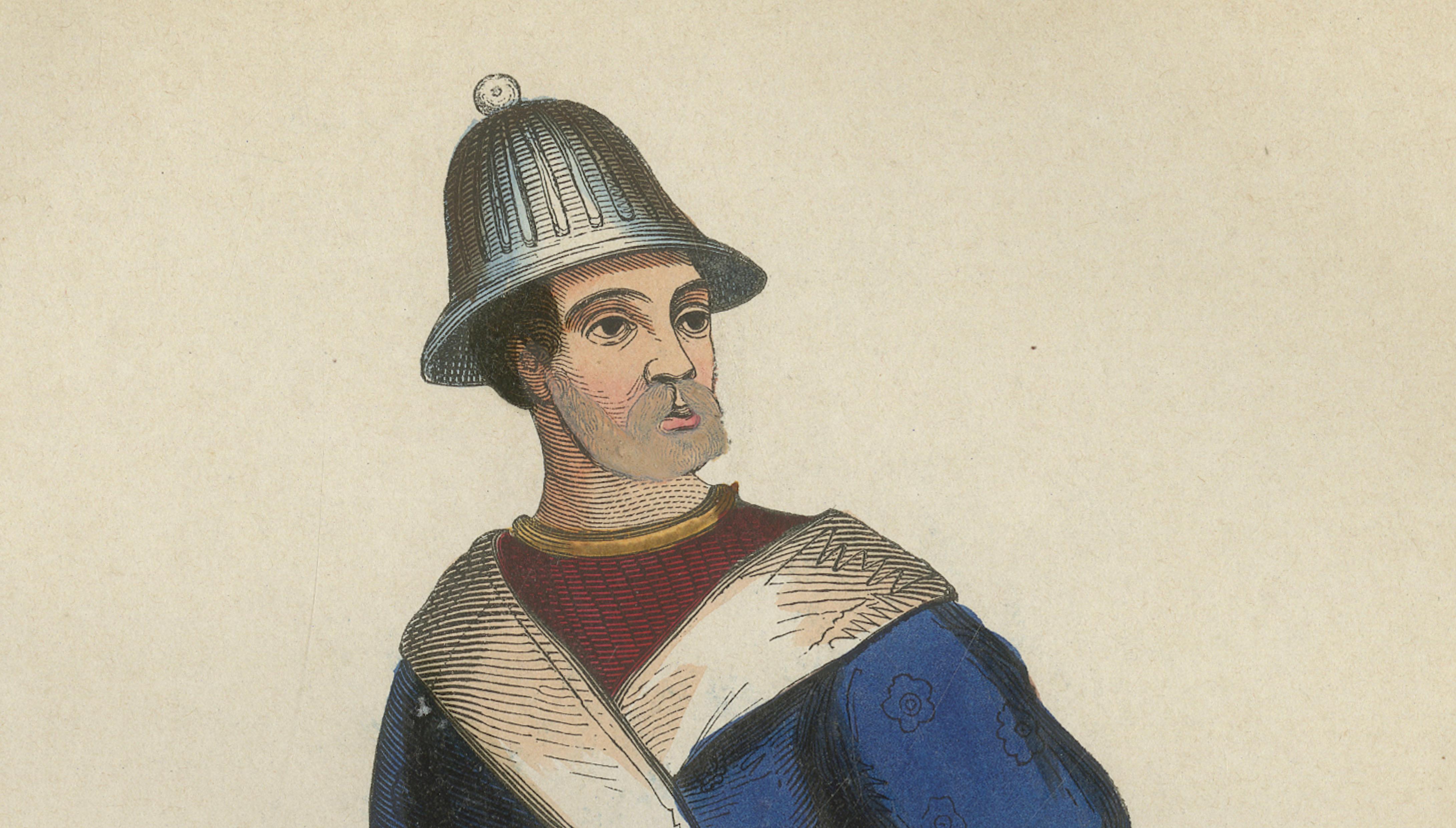 Antique Costume Print Mongol Kalmyk Warrior, Hand-Colored, 1854