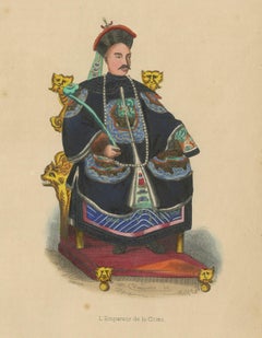 Antique Costume Print of a Chinese Emperor by Wahlen, 1843