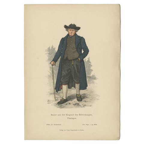 Antique Costume Print of a Farmer from the Ettersberg Region in Germany, c.1880