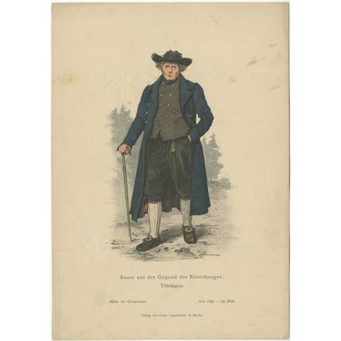 Antique Costume Print of a Farmer from the Region of Ettersberg by Lipperheide