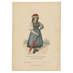 Antiker Kostümdruck eines Bauernmädchens aus dem Schwarzwald, Deutschland, um 1880