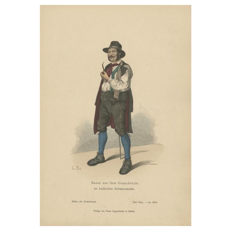 Antique Costume Print of a Farmer of the Black Forest, c.1880