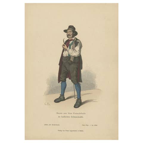Antique Costume Print of a Farmer of the Black Forest, c.1880