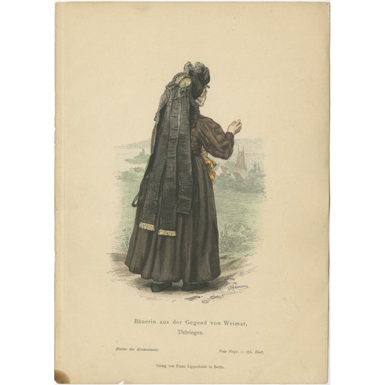 Antique Costume Print of a Farmer's Wife from the Region of Weimar, Lipperheide For Sale