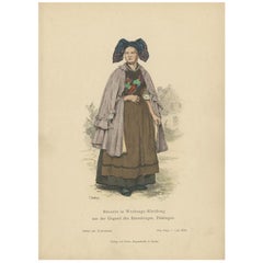 Antiker Kostümdruck eines Bauernlebens aus Thuringia, Deutschland, um 1880