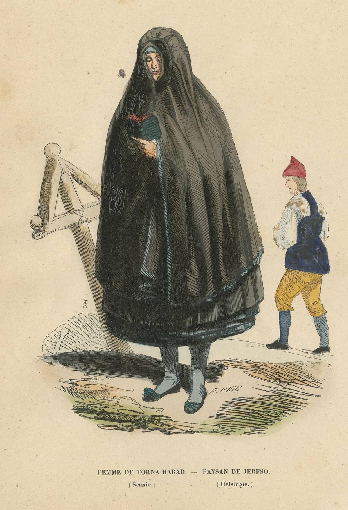 Antique Costume Print of a Female and Peasant in Scandinavian Costume by Wahlen