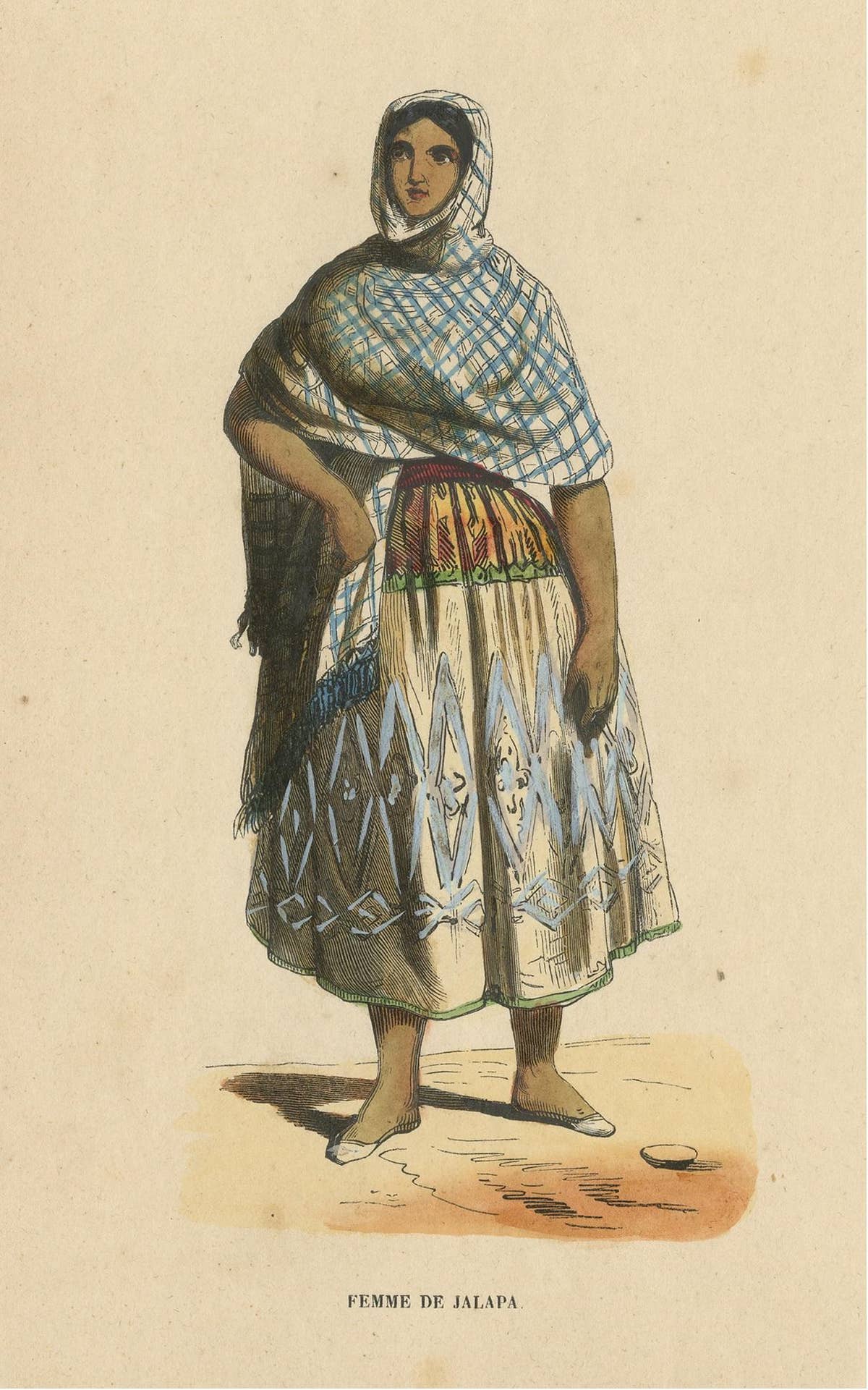 Antique Costume Print of a Female in Jalapa by Wahlen, 1843