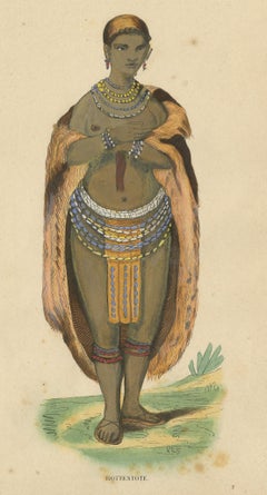 Stampa antica in costume di una donna Khoikhoi di Wahlen, 1843