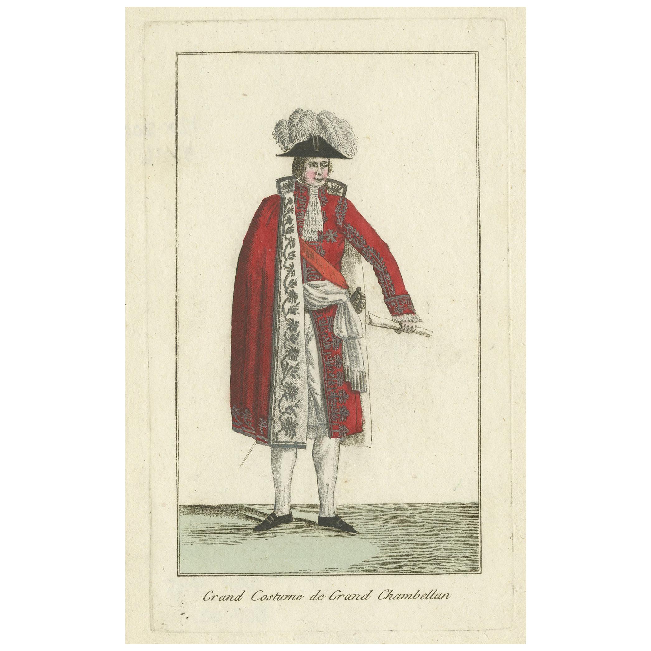 Antique Costume Print of a French Chamberlain, circa 1810 For Sale