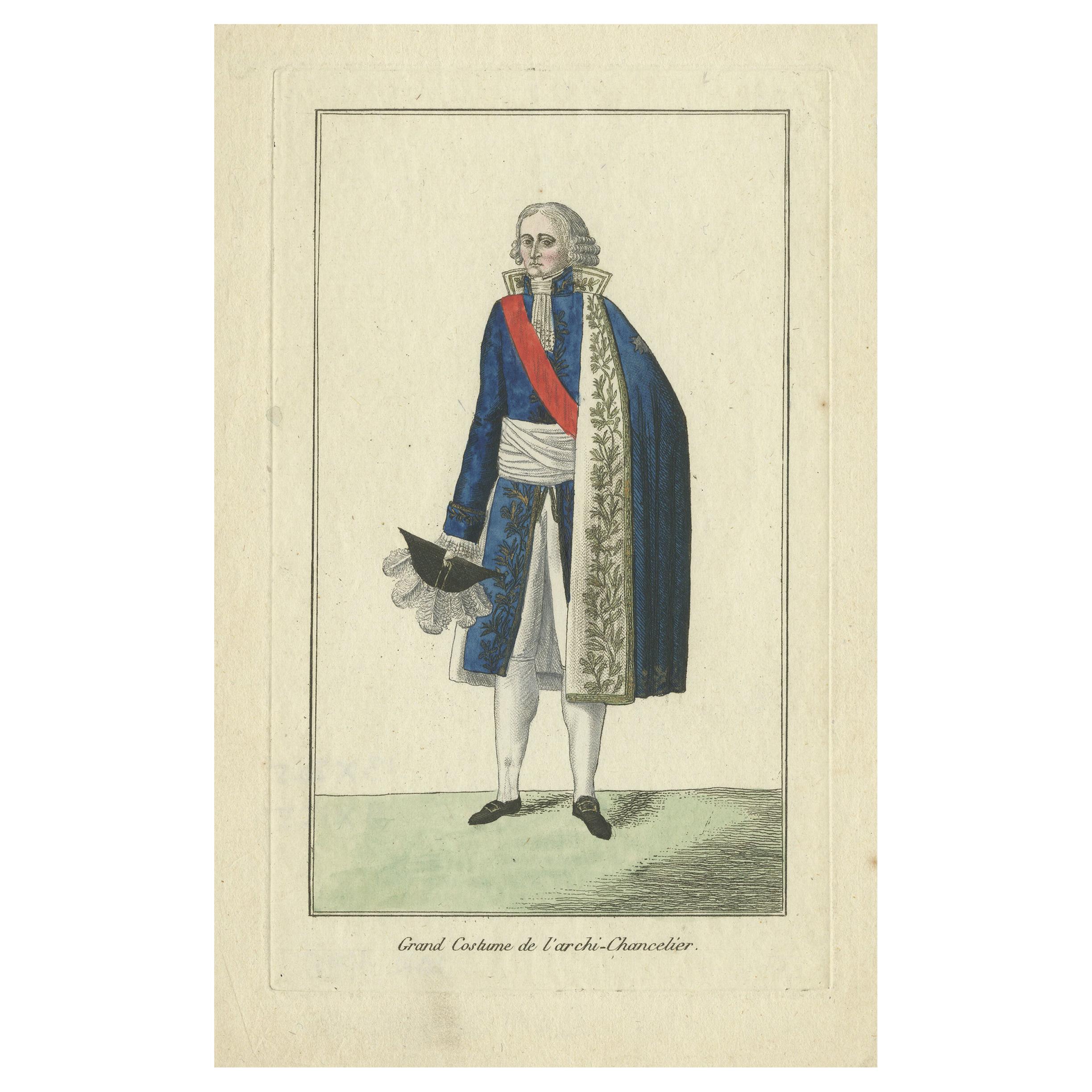 Antique Costume Print of a French Chancellor, circa 1810 For Sale