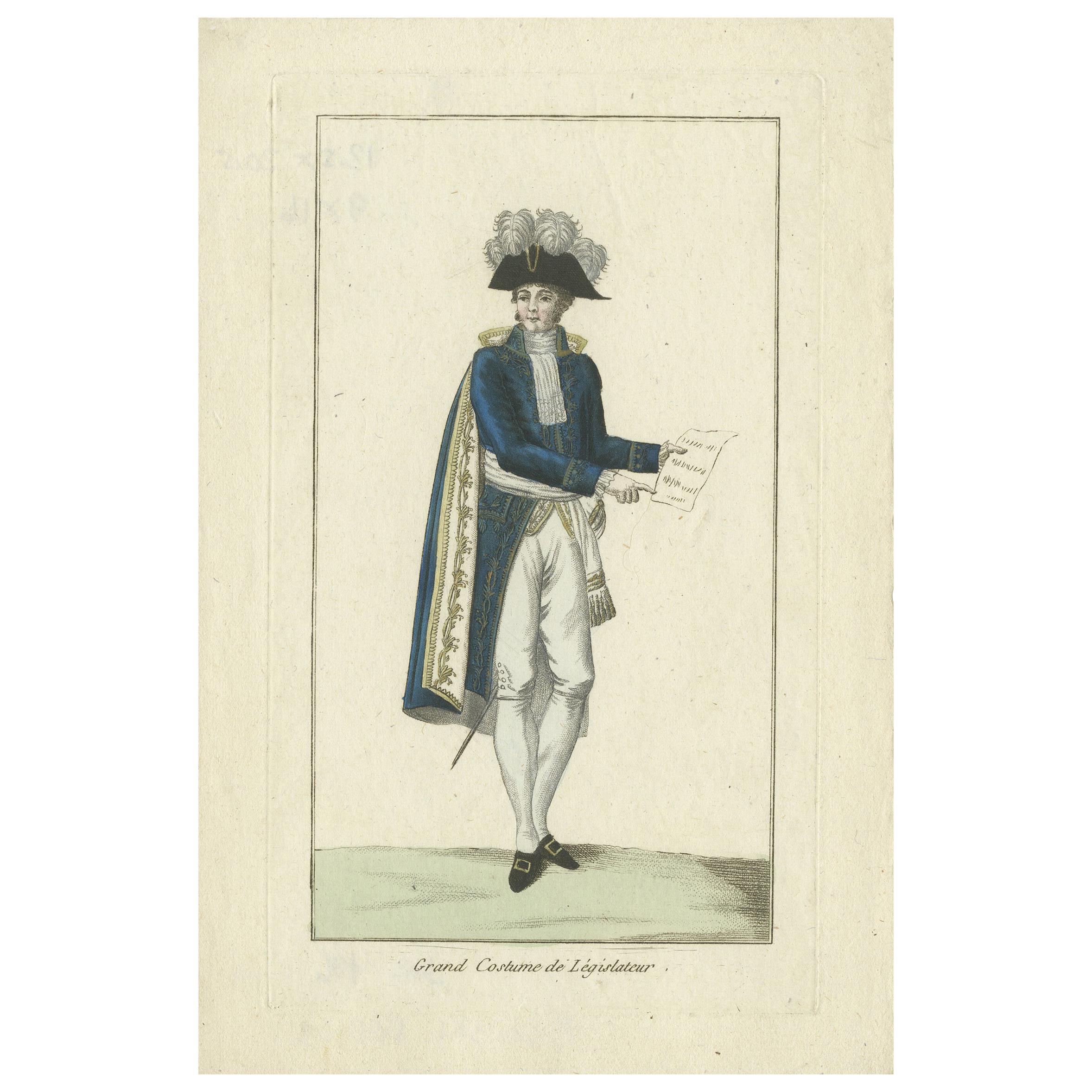 Antiker Kostümdruck eines französischen Gesetzgebers, um 1810