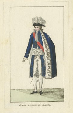Antique Costume Print of a French minister, circa 1810