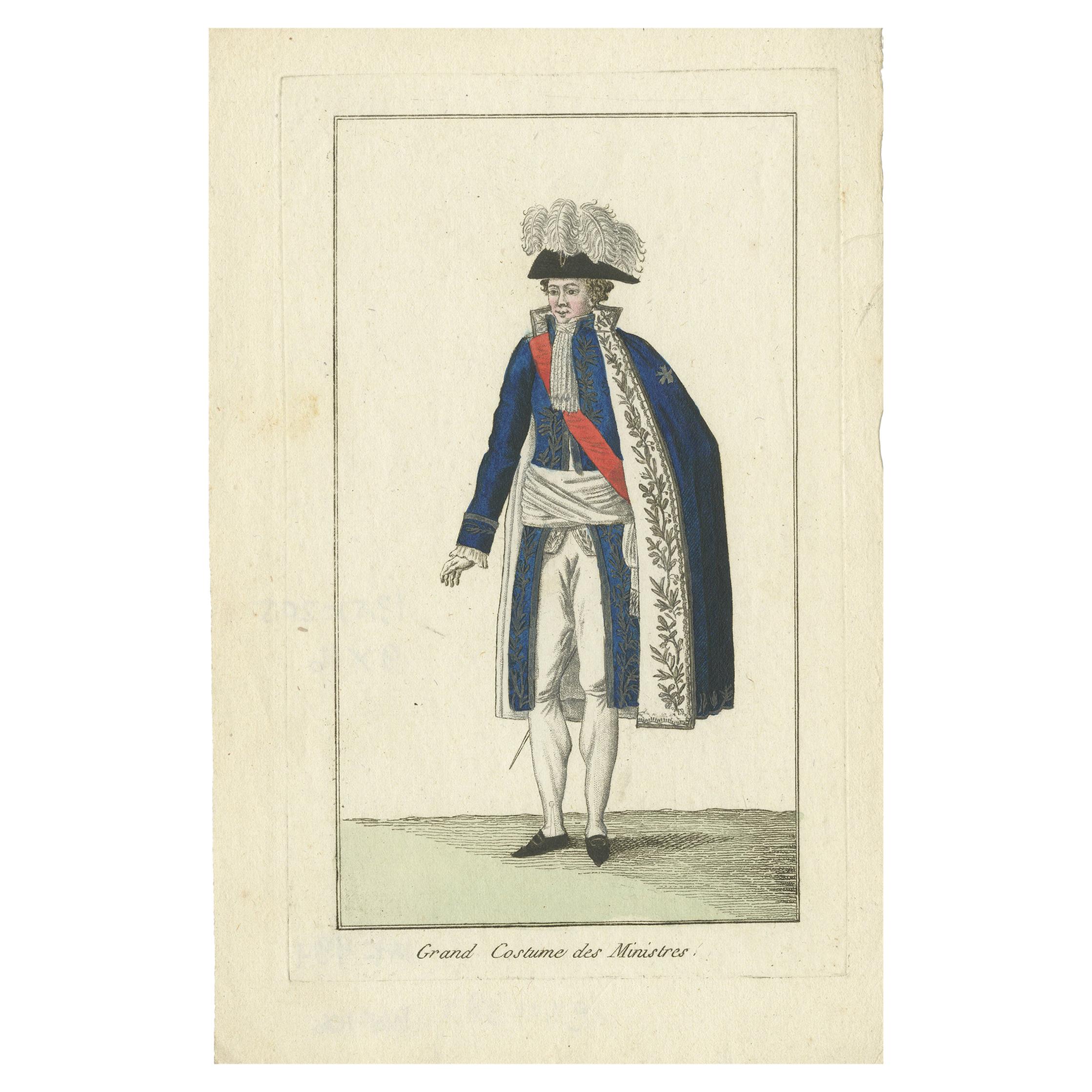 Antique Costume Print of a French minister, circa 1810 For Sale