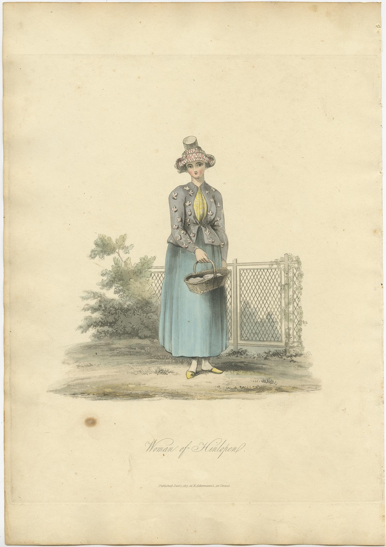 Antique Costume Print of a Frisian Woman from Hindelopen, the Netherlands, 1817 For Sale
