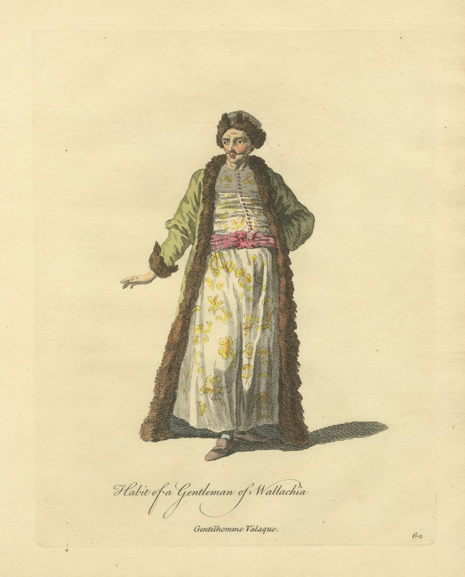 Antique Costume Print of a Gentleman of Wallachia, Engraving Jefferys, 1749