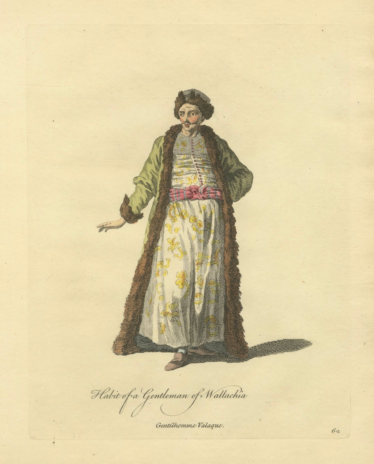 Antique Costume Print of a Gentleman of Wallachia, Engraving Jefferys, 1749