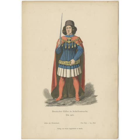 Antique Costume Print of a German Nobleman by Lipperheide, c.1880