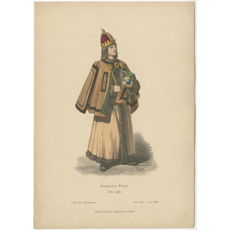 German Prince Antique Costume Print by Lipperheide, c.1880 For Sale
