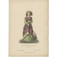 Antique Costume Print of a German Princess by Lipperheide, c.1880