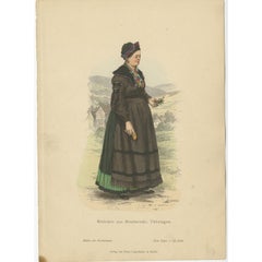 Antique Costume Print of a Girl from Brotterode 'Thuringia' by Lipperheide, 1880