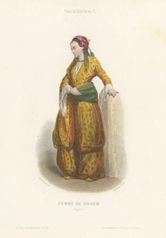 Antique Costume Print of a Harem Woman from Egypt by Aubert, 1850