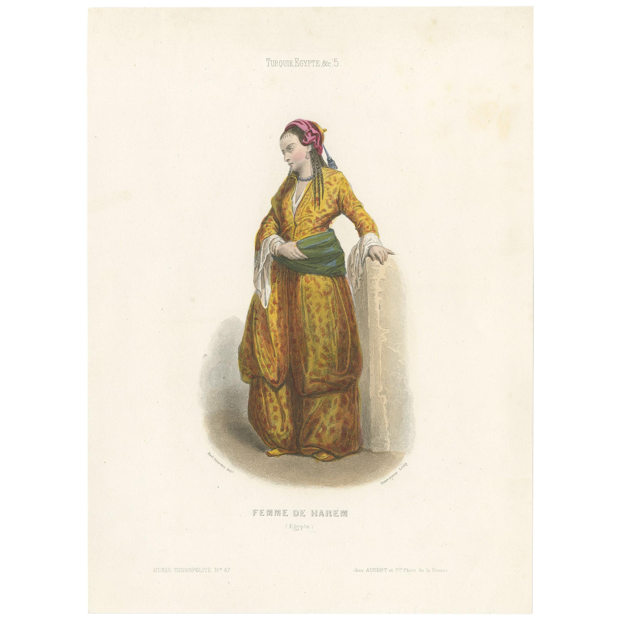 Impression costume ancienne d'une femme de garde d'Égypte par Aubert, 1850 en vente