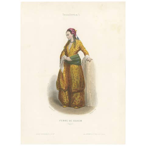 Antique Costume Print of a Harem Woman from Egypt by Aubert, 1850