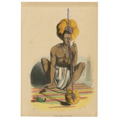 Antique Costume Print of a Hindu Musician by Wahlen, '1843'