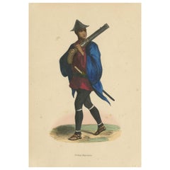 Antique Costume Print of a Japanese Soldier by Wahlen, 1843