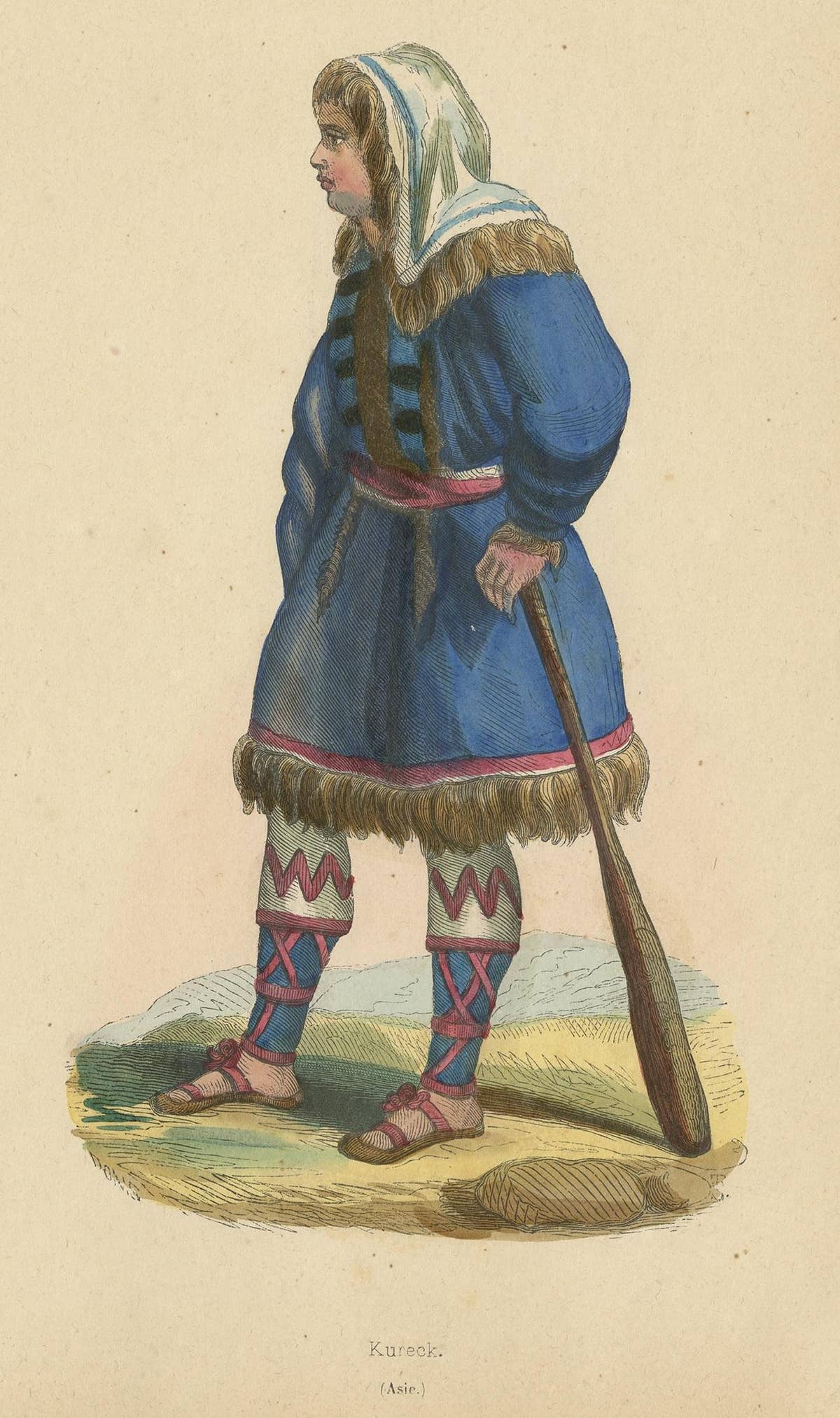 Antique Costume Print of a Kureck Woman by Wahlen, 1843