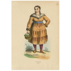 Antique Costume Print of a Kamchadal Woman by Wahlen '1843'