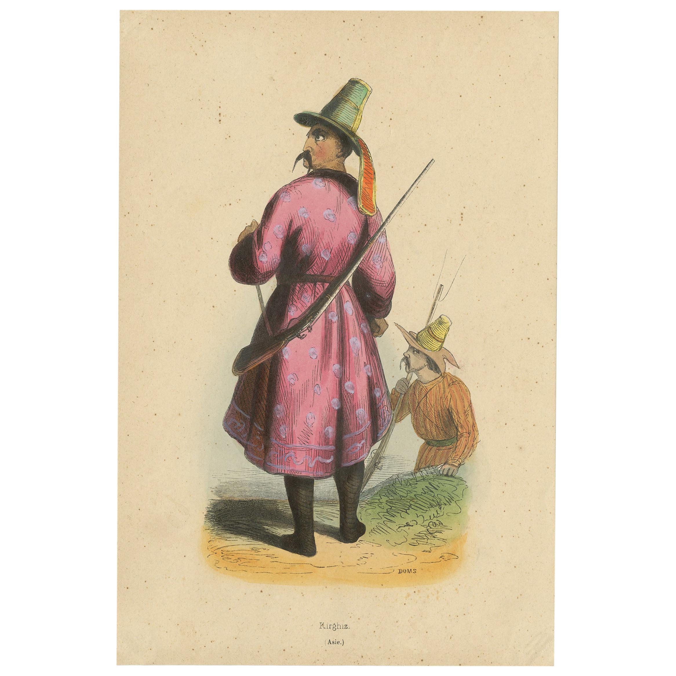 Antique Costume Print of a Kyrgyz Man by Wahlen, 1843 For Sale