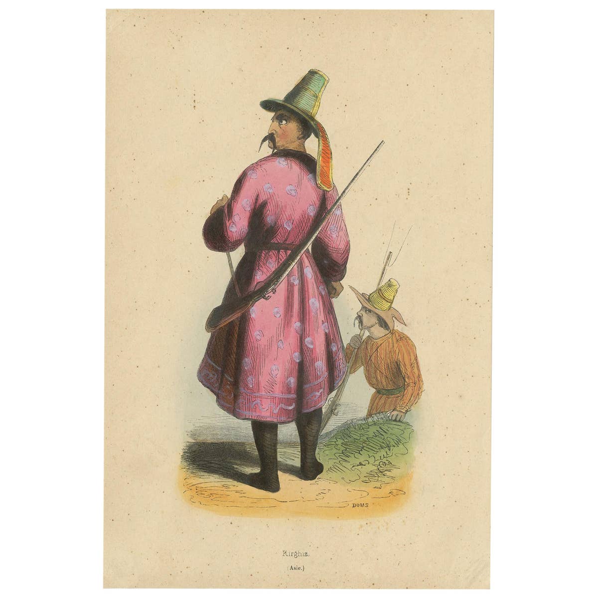 Antique Costume Print of a Kyrgyz Man by Wahlen, 1843