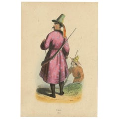 Antique Costume Print of a Kyrgyz Man by Wahlen, 1843