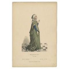 Antiker antiker Kostümdruck einer Dame aus Burgund, Frankreich, um 1880