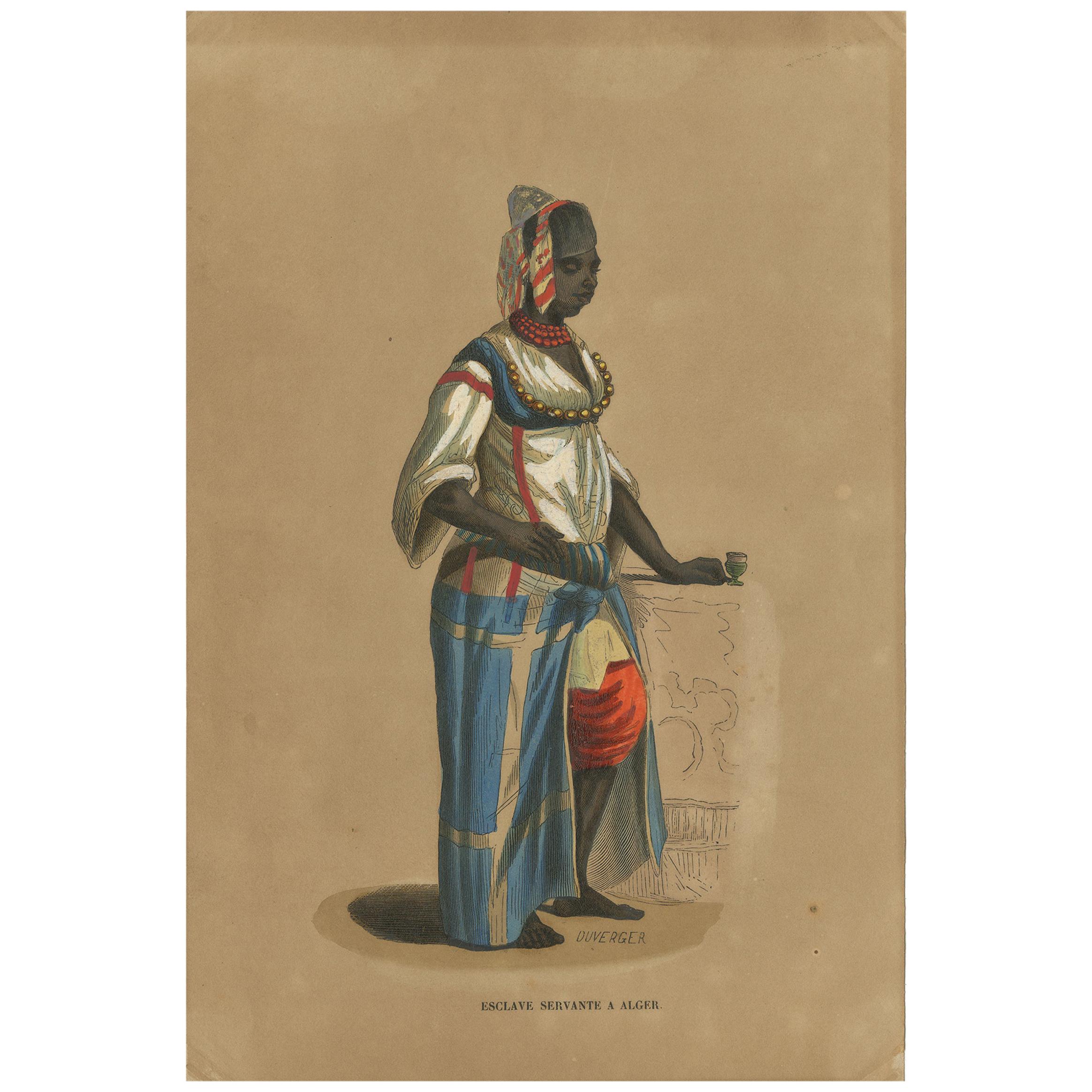 Antique Costume Print of a Maid Slave in Algiers by Wahlen '1843' For Sale