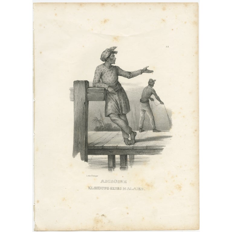 Antique Costume Print of a Malay by Honegger, c.1845 For Sale