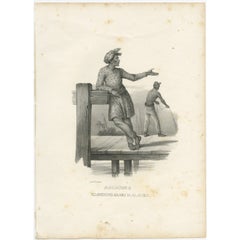 Antique Costume Print of a Malay by Honegger, c.1845