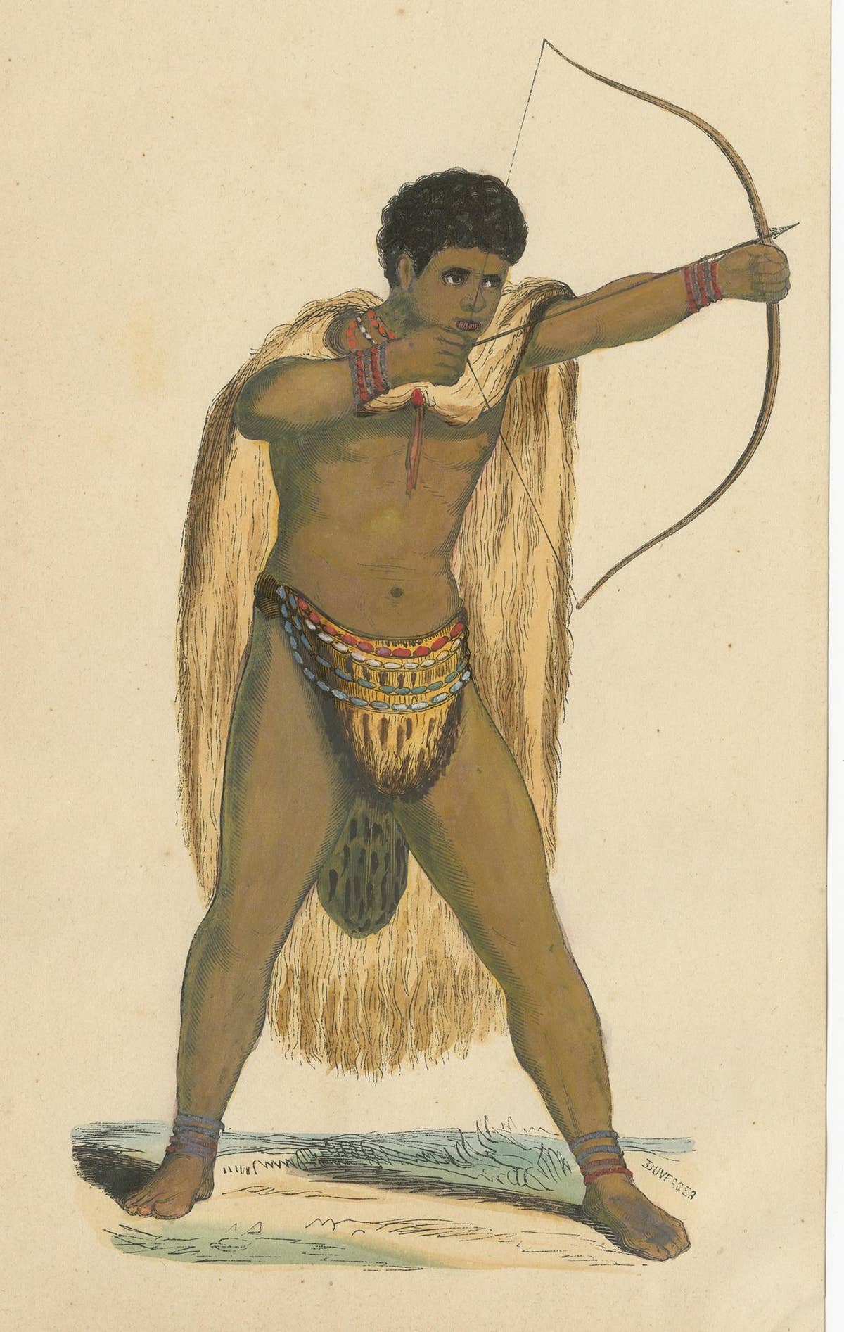 Antique Costume Print of a Male Khoikhoi by Wahlen, '1843'