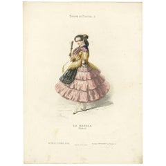 Impression de costume ancien d'une « La Manola » de Madrid, Espagne (1850)