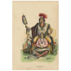 Antique Costume Print of a Meskwaki Chief by Wahlen, 1843