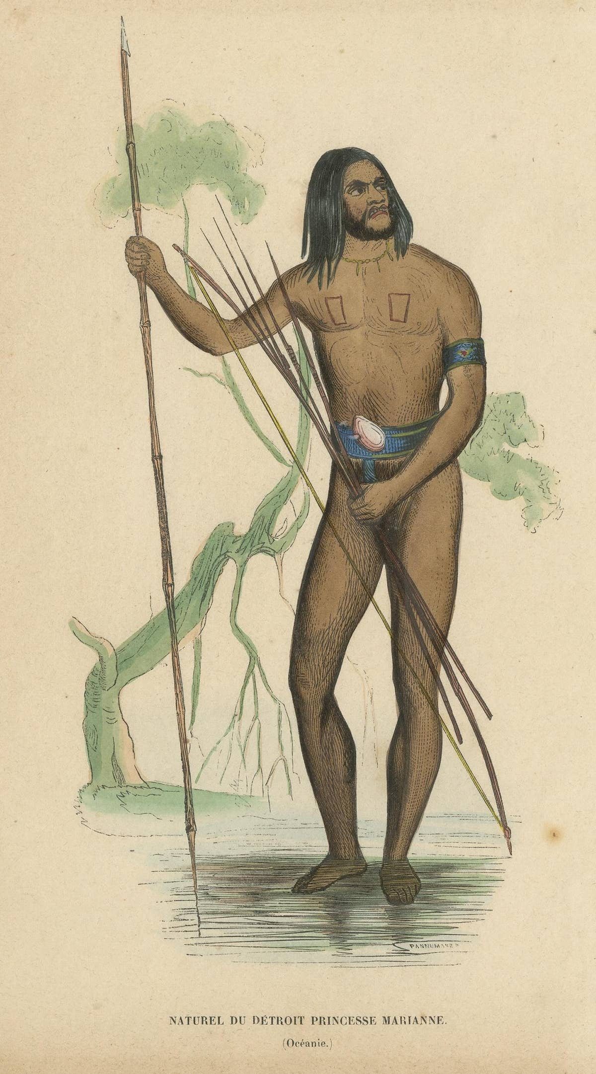 Antique Costume Print of a Native of Marianna Island by Wahlen, 1843
