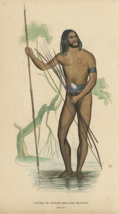 Antique Costume Print of a Native of Marianna Island by Wahlen, 1843