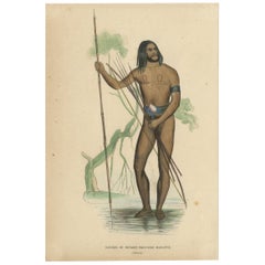 Antique Costume Print of a Native of Marianna Island by Wahlen, 1843