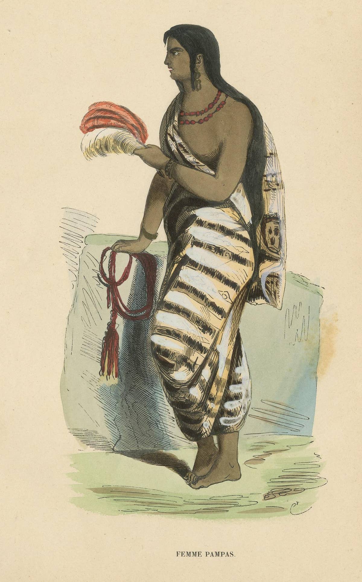 Antique Costume Print of a Pampas Woman by Wahlen, 1843